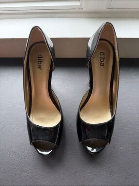 Diba Black Patent Peep-Toe Heels